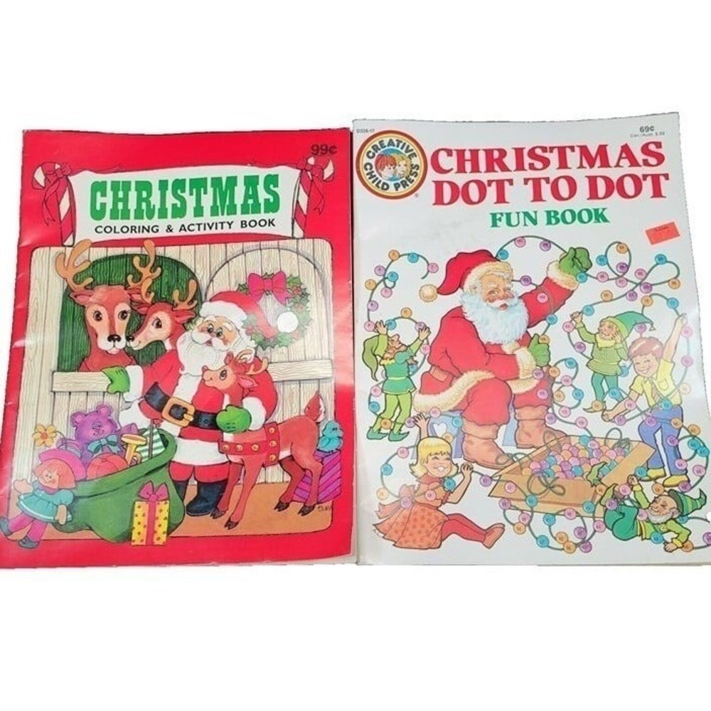 Playmore Christmas Activity Coloring Dot to Dot Book Set Kids Multi 1993 Vintage